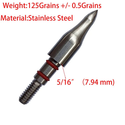 Pro Grade Archery Field Points 5/16 Inch 125 Grain Stainless Steel Screw-In Tips Close-up of Single Tip