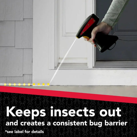 Person using Perimeter Protection Refill For Indoor And Outdoor Use Up To 18 Months Of Protection 1 Gallon With Auto Trigger Hose Dip Tube And Holster Compatibility Save Money Cut Plastic Waste Keep Bugs At Bay around a door frame