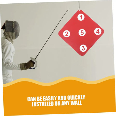 Fencer aiming at Double-Sided Fencing Target Pro-Grade For Home Practice, Heavy-Duty Self-Training Target With Wall Mount.