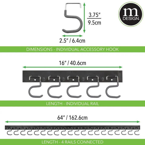 Sixty Four Inch Black Steel Wall Mount Garage Rack Featuring Twenty Heavy Hauling Hooks And Four Slick Modular Rails For Ultimate Workshop Organization And Tool Tidying