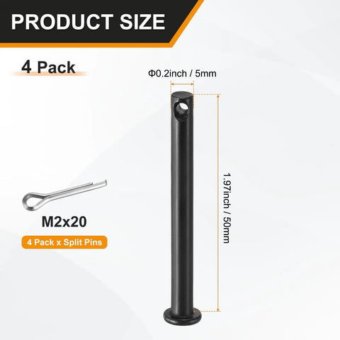 4 Pack M5x50mm Clevis Pins With Single Hole Black Heavy Duty Quick Release Fasteners For Farming Construction Machinery And Rigging Durable Easy In And Out For Quick Assembly And Disassembly, M5x50 with split pin