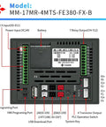 Back view of 3.8 Inch PLC HMI All In One Integrated Programmable Logic Controller showing 10 inputs, 7 relays, and ports.