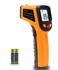 Non Contact Infrared Thermometer Gun With Laser Guide For Cooking And Home Use Measuring From -58 To 1112 F -50 To 600 C Handy Handheld Temperature Sensor For Meat Grilling BBQ Oven Refrigerator Pool, orange and black handheld unit with batteries