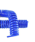 Straight Up Heavy Duty Pu Spring Air Hose With Retractable Spiral Design For High Pressure Pneumatic Systems in bright blue color.