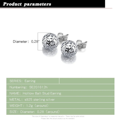 Sterling Silver 7mm Hollow Pattern Ball Pendant Stud Earrings 24K Gold Plated Finish Boho Chic Jewelry For Women Lightweight Sparkle Date Night Ready Gift, 0.28 inch