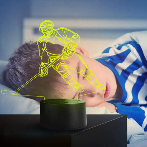 Hockey Player 3D Night Lamp with 7 LED Color Changing Lights, Touch Desk Light For Kids And Sports Fans, glowing hockey player design