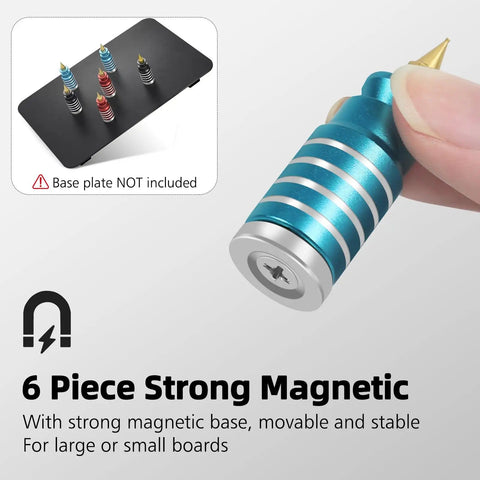 Close-up of blue magnetic base from Magnetic PCB Holder Set For Soldering Six Piece Hands Free Work Station.