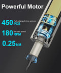 Powerful motor specs of Mini Electric Precision Screwdriver Set 67-In-1, showing torque and speed for electronics repair
