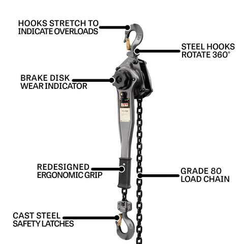 1-1/2 Ton Lever Hoist With 10 Foot Lift, Heavy Duty Chain Hoist, 360 Degree Alloy Steel Hooks, Double Ratchet Brake For Superior Load Security, Visual Brake Wear Indicator For Quick Maintenance