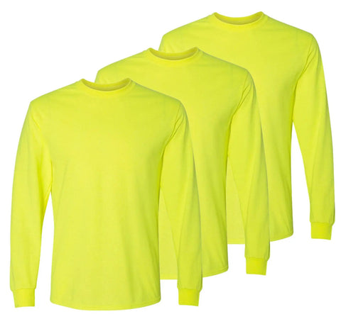 High Visibility Long Sleeve Construction Work Shirts For Men 3 Pack In Safety Yellow XX Large Size Durable Job Site Wear