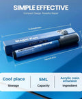 Magic Pen for car scratch repair, 5ml capacity, shown with packaging on blue background, dimensions labeled, focus on size.