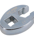 Pro Grade 11mm Crowfoot Wrench With 3 8 Inch Drive Metric Spanner viewed from the side, showcasing its chrome finish and dual slot design.