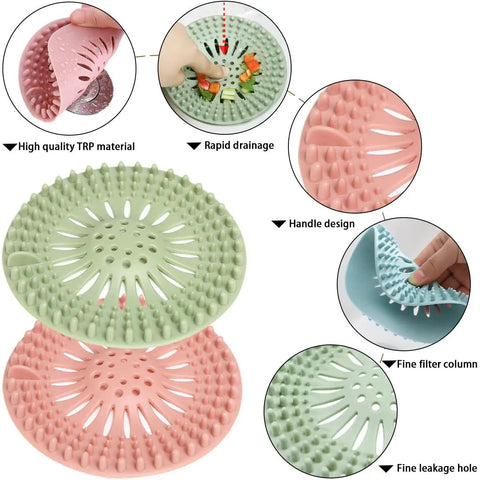 Five Pack Heavy Duty Silicone Hair Catcher Drain Stopper For Shower Tub Kitchen Sink Reusable Strainer with rapid drainage design.