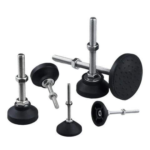 16 Pack Stainless Steel Adjustable Furniture Feet Heavy Duty Swivel Leveling Pads With Threaded Base showing diverse sizes and angles.