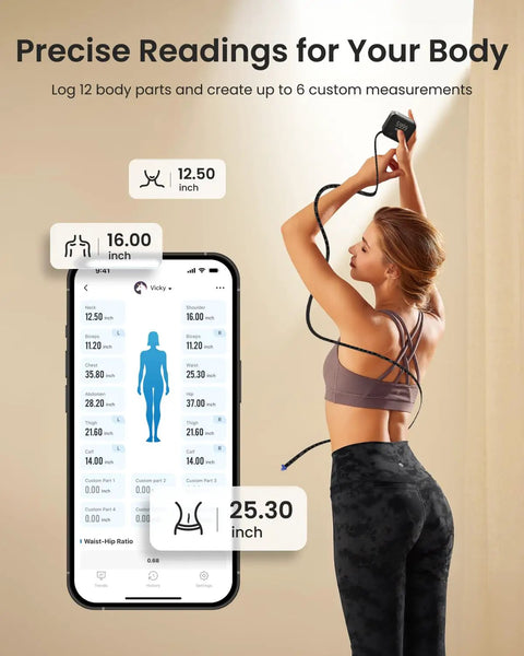 Image showing Your Go To Smart Body Measuring Tape With Bright LED Display And Rechargeable Battery in use.