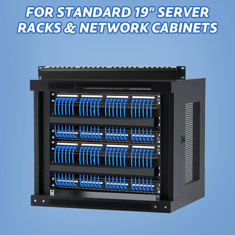 Four Pack 19 Inch 1U Server Rack Cable Management Kit With 24 Slot Horizontal Cable Raceway Gear for tidy racks and cabinets