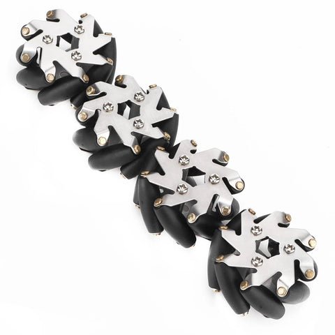 Mecanum wheel set, 4pcs, 48mm, steel mounting plates, black rubber rollers for robot car