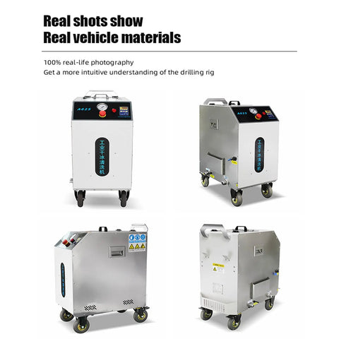 Real Deal Dry Ice Blasting Machine With Wireless Spray Gun For Knocking Heavy Grime And Stuck Paint Off Garage Gear Without Causing Major Headaches Later, shown from multiple angles.
