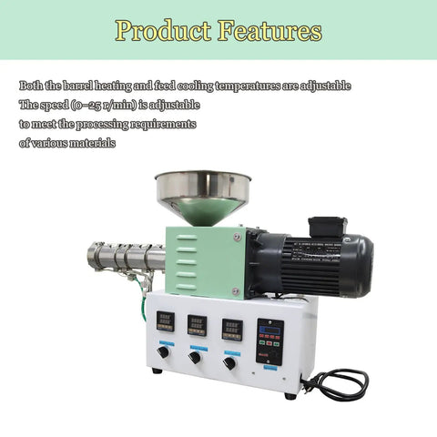 Built Like A Tank Single Screw Extruder For Making 3D Printer Filament With Hella Adjustable Temperature For Abs pcl bla And Pek 110V 1.37 Inch Die showing control panel and adjustable hopper.