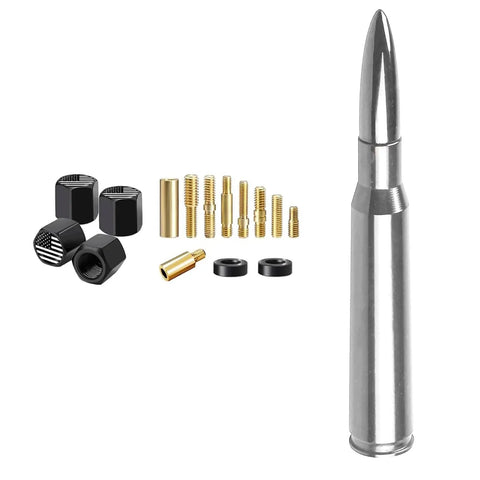 Bullet Antenna With Valve Stem Caps Mast For Chevy Silverado 1500 2500 3500 HD Ford F150 F250 F350 Denali And Jeep Chrome Truck Accessory
