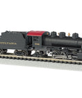 2-6-2 Steam Locomotive And Tender N Scale With Die Cast Chassis on model track, featuring metal handrails, black finish.