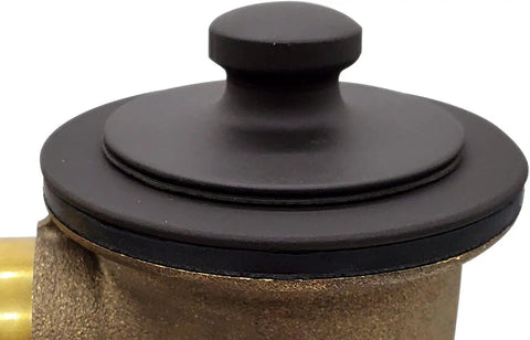 Close-up of Rock Solid Twist Close Bathtub Drain Trim with one hole overflow faceplate in quality oil rubbed bronze finish.