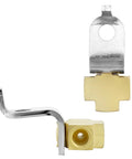 Brass 3-way female brake line tee connector for 3/16 in tubes with 3/8-24 threads, mounting bracket