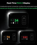 Real-time PM2.5 display on Top-Shelf Resin 3D Printer Air Purifier shows particulate levels for effective air quality monitoring.