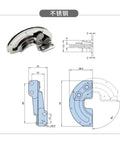 Pro Grade Damped 90 Degree Sliding Rotary Limit Hinge HL119 design, semi circular with dimensions for industrial cabinets