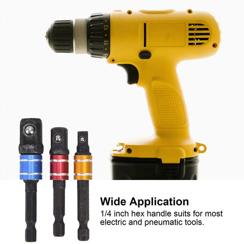 Versatile 1/4 Inch Hex To Square Drive Socket Adapter Kit With Detent Ball Locking For Electric And Pneumatic Impact Wrenches Screwdriver Tools That Rock, 3pc steel