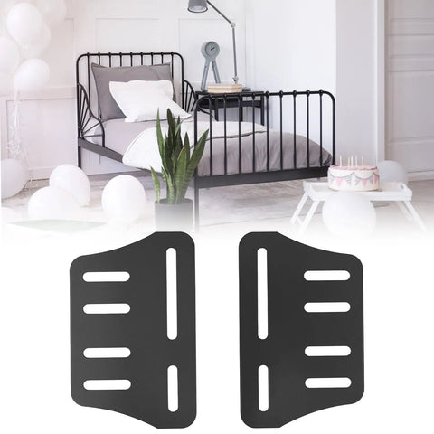 Rock Solid Bed Frame Brackets 2 Pcs Heavy Steel Headboard Footboard Connectors For Wood Furniture Quick Hookup Matte Black Hardware in a modern bedroom setup.