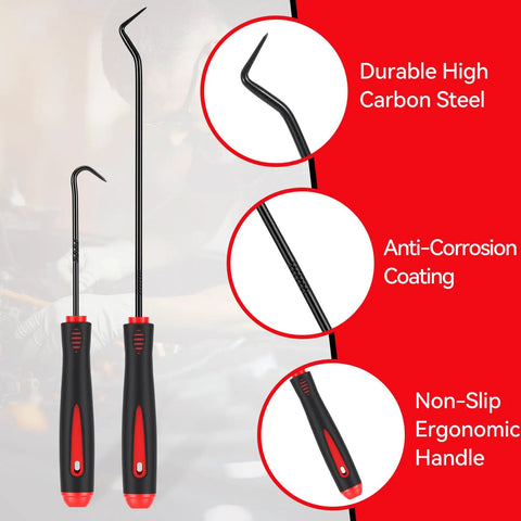 Close-up of 12 Piece Pick And Hook Tools Set Long And Mini Automotive Pick Set with ergonomic handle and anti-corrosion detail