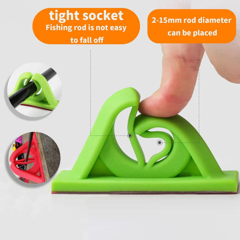 Close-up of a green silicone rod rack showing the grip for 2-15mm rods. Part of Six Pack Red Silicone Adhesive Rod Racks collection.