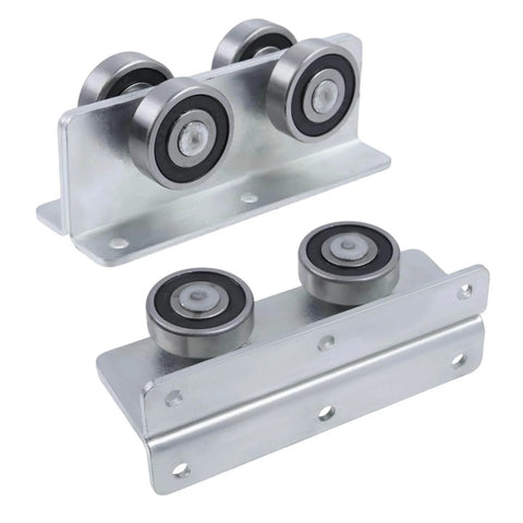 Beefy Heavy Duty Sliding Door Rollers 4 Wheel Trolley For Barn Or Shed Replacement Fits 50mm Wide Strut Channel, galvanized iron
