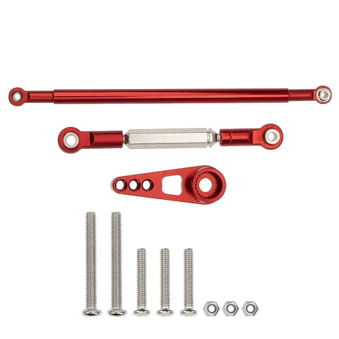 Beefy Aluminum Steering Linkage Kit With CNC Machined Servo Arm Horn For 1 To 12 MN Series RC Cars Includes 2 Steering Linkages And 1 Servo Arm 125mm Center To Center Steering Rod And 56mm Gear Rod Replacement For MN86S MN86 MN86KS MN86K MN G500, red aluminum parts