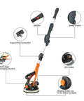 Built Tough Electric Drywall Sander With Full Vacuum Dust Collection, showcasing controls like speed control, LED switch, and support rod connection.