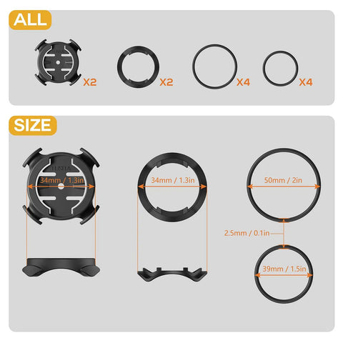Quarter-Turn Bike Mount For Garmin Edge Series And XOSS G G Plus And iGPSPORT GPS Computers size and parts overview