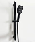 Upgrade Your Bathroom with This Matte Black Handheld Shower System - Adjustable Slide Bar & Hose High-Pressure Spray Easy-Clean Silicone Nozzles mounted on wall.
