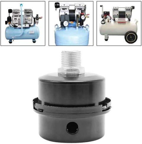 Durable Metal Air Compressor Silencer Filter Replacement With 20mm Thread And One Half Inch NPT Fit shown with compressors.