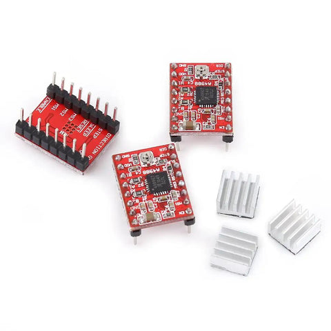 CNC Engraving Controller Board Kit With Nano 3.0 And A4988 Driver for DIY 3D printer, showing three red A4988 boards and heat sinks