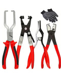 Heavy Duty Hose Clamp Pliers Kit With Thickened Jaws And Gloves Squeeze Straight Auto Clamps On Water Pipes Fuel Tubing Like A Boss Without Slipping, red handles