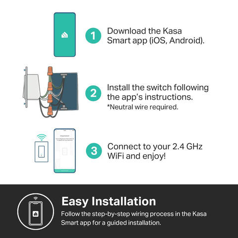 HomeKit Smart Light Switch Single Pole 2.4GHz WiFi No Hub Needed Neutral Wire Required 3 Pack Plug And Play Works With Siri Alexa Google Home UL Certified White Easy Setup installation guide