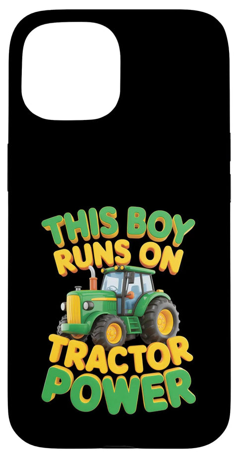 Farm Life Vibes IPhone 15 Case With Tractor Power Theme showing cartoon tractor and colorful text