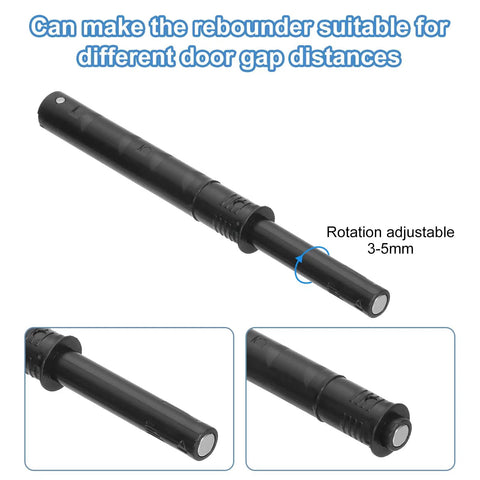 Four Pack Magnetic Push Latches with adjustable rotation for cabinet doors, black plastic, 107 by 10 millimeter, anti rust