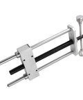 Heavy Duty CNC Machined Woodworking Vise Clamp Fixture For Workbench With Non Slip Grip Design, showing the double link system and rubber pads.