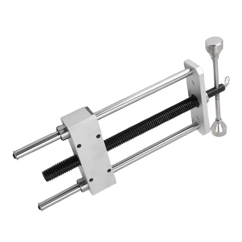 Heavy Duty CNC Machined Woodworking Vise Clamp Fixture For Workbench With Non Slip Grip Design, showing the double link system and rubber pads.