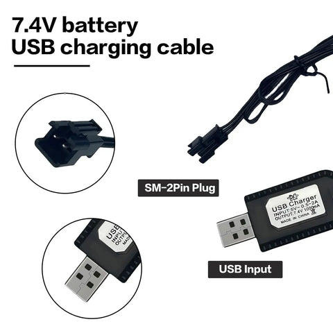 Two Pack 7.4V LiPo USB Charger With SM 2PIN Plug For RC Cars And Planes Battery Protected USB Input 5V 2A