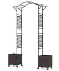 Garden Arch With Planters And No Fuss Self Watering Boxes On Wheels, 8.2Ft Metal Arbor Trellis For Climbing Vines, Outdoor Wedding Archway