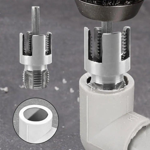 Dual Function Pipe Threading Tool For Drill Internal And External Threads With Half Inch And Three Quarter Inch Dies