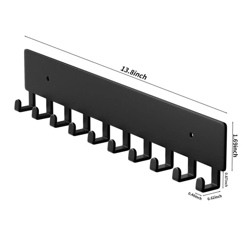 Wall Mounted Key Holder With 10 Hooks No Drill Self Adhesive Matte Black Metal Key Rack for Hallway Home Office Easy Install